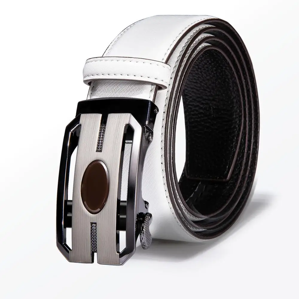 

New White Leather Belt Male Designer Black Automatic Buckle Cowhide Leather Men Belt Luxury Belts For Men Barry.Wang GP-0072