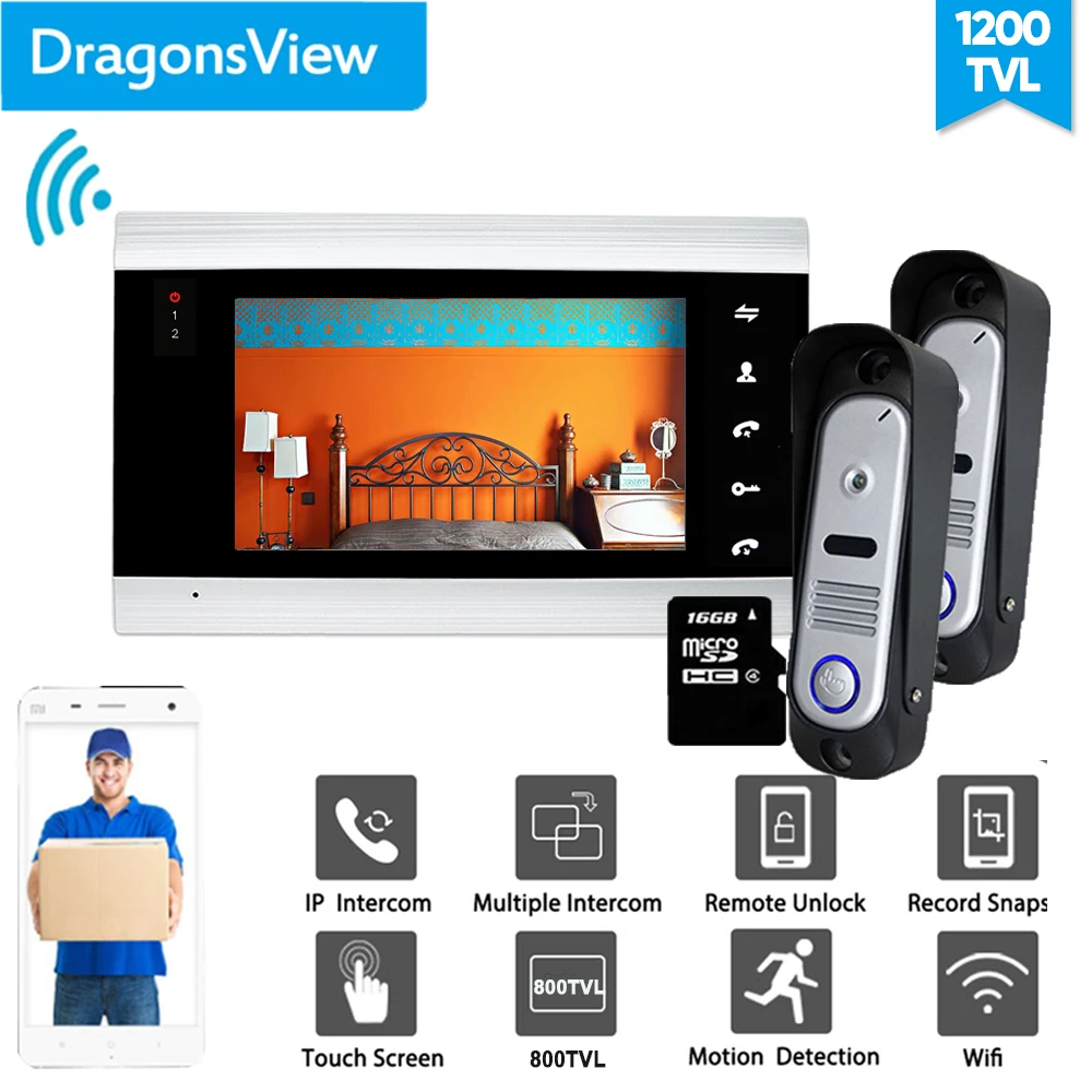 Видеодомофон Dragonsview 7 дюймов с Wi Fi беспроводной IP видеодомофон проводной дверной