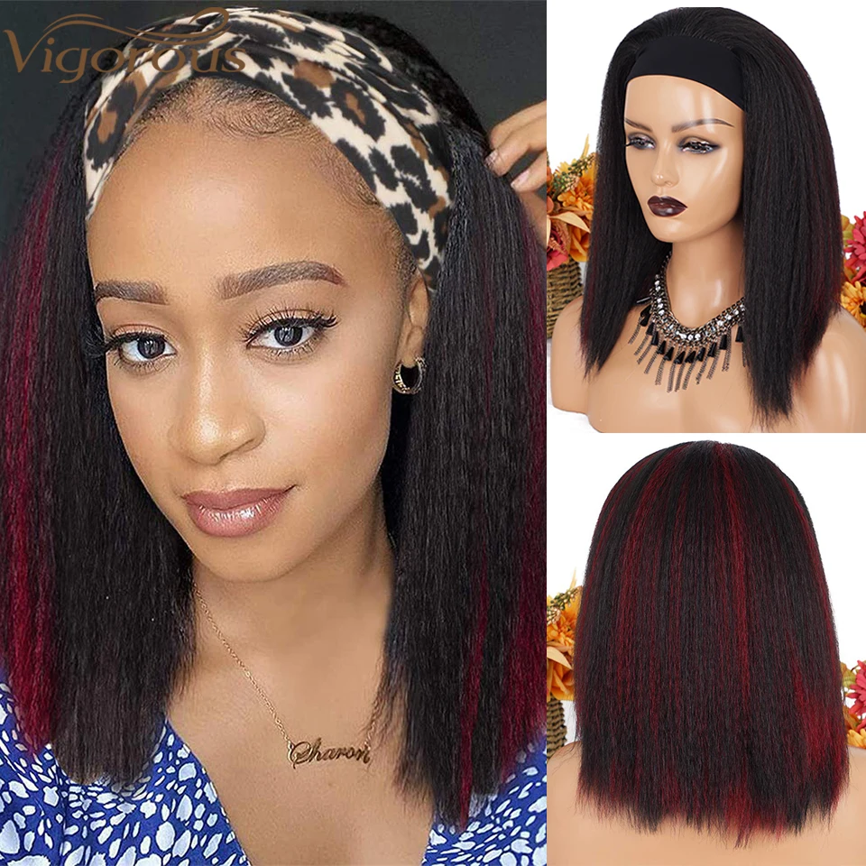 Энергичный синтетический кудрявый прямой парик с головной повязкой s для черных