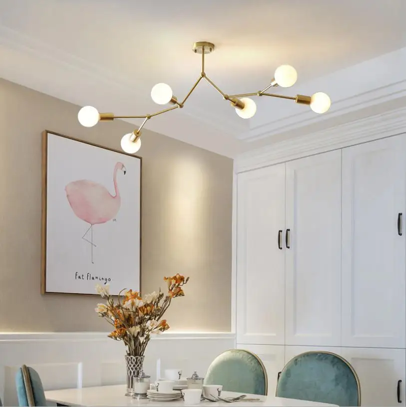 

Nordic Minimalist Magic Bean Restaurant Chandelier Lighting Modern Tree Shaped Hanging Light For bedroom Golden LED indoor Lamps
