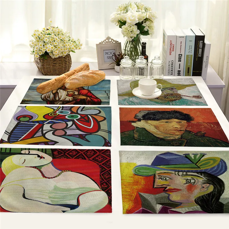 

Oil Painting Table Mat Abstract Pattern Table Mat Kitchen Dining Table Mats Coffee Tea Pads Jesus Pattern Linen Placemat