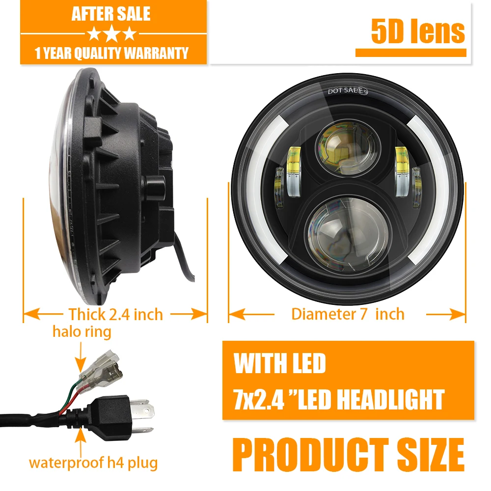 Фары светодиодные с кольцевой подсветкой дневные ходовые огни 7 дюймов желтым