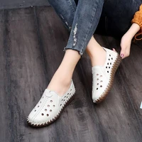 fashion hollow summer shoes for women flat casual sneakers shoes female leather spring flats white soft sewing oxford shoes