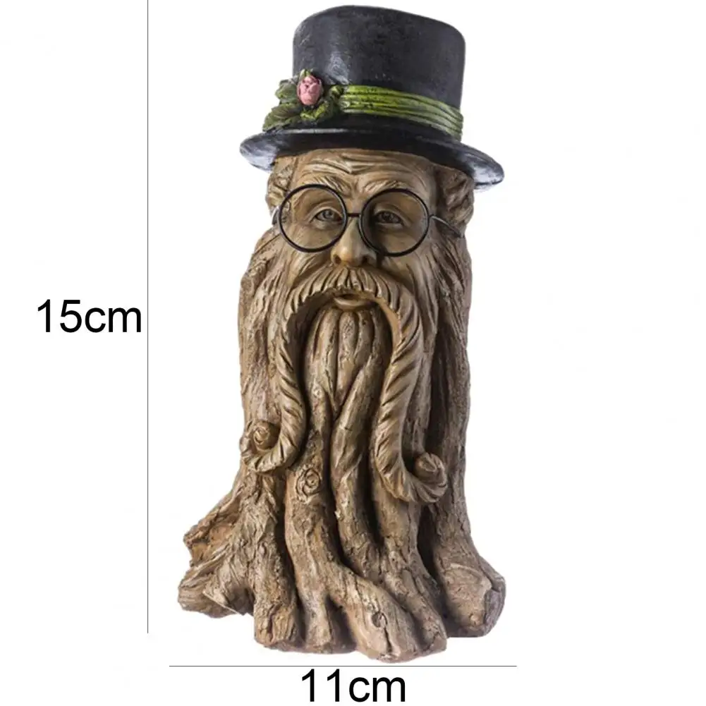 

1pcs 15cm x 11cm x 5cm Garden Decor with Hat Innovative Design Long Lasting Glasses Wearing Tree Men Statue for Garden