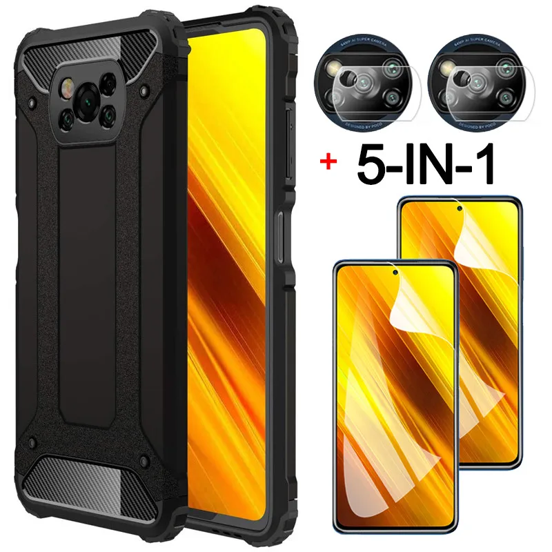 

5-in-1, hydrogel film + case for poco x3 nfc silicone phone cases pocophone x 3 nfc xiaomi poco x3 cover poco-x3-nfc case