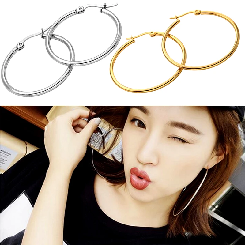 

1 Pair Metal Circle Chic Hoop Large Ring Women Gold Earrings Simple Jewelry Smooth Earrings Big Circle Women Punk