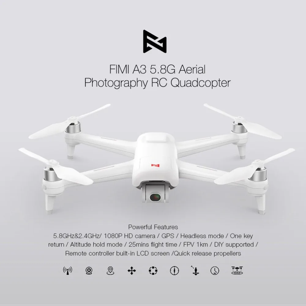 FIMI A3 5,8G gps дрона с дистанционным управлением с 2-оси Gimbal 1080P Камера 1 км с видом от первого лица 25 минут для дистанционно управляемого летательного аппарата RTF Безголовый режим двойной DVR