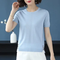 mother summer wear t shirt small unlined upper garment of middle aged female ice silk short sleeve loose big ministrial coat