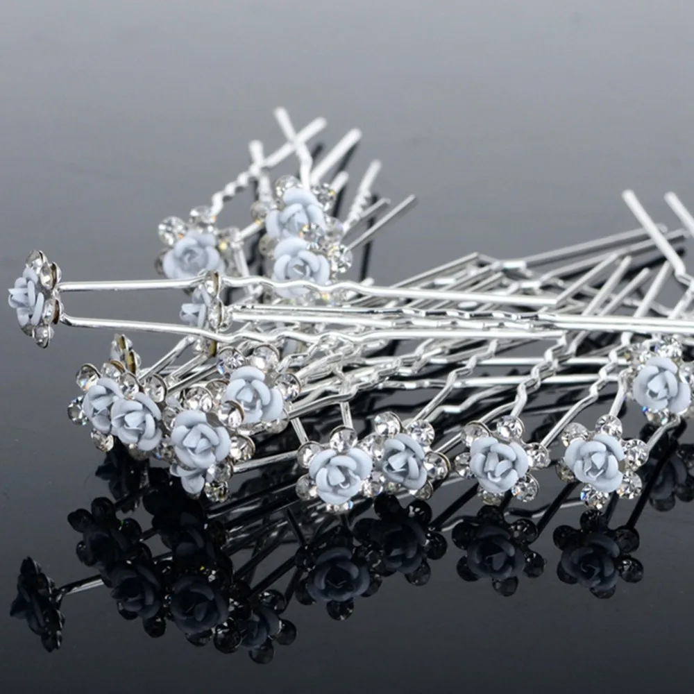 20 шт./лот свадебные шпильки для волос невесты заколка с синими розами и