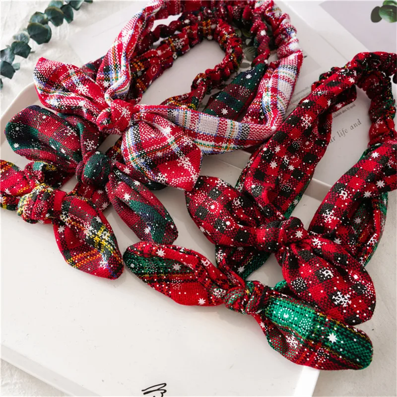 

9 Pcs Fashion Christmas Hairband Cute Rabbit Ear Printed Headband Elastic Headwrap Turban Hair Accessories
