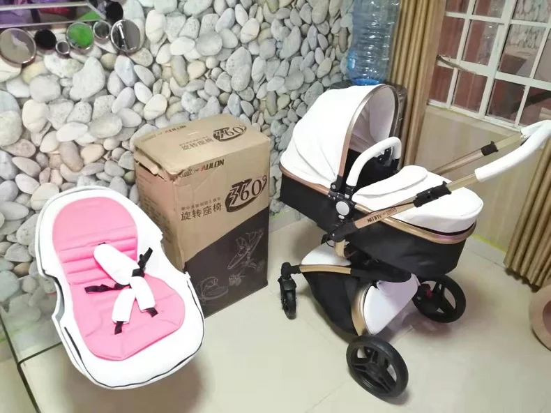 Aulon babyfond искусственная кожа 360 градусов вращения детская коляска, kinderwgen, 3 в 1 система путешествия сиденье с люлькой детская коляска