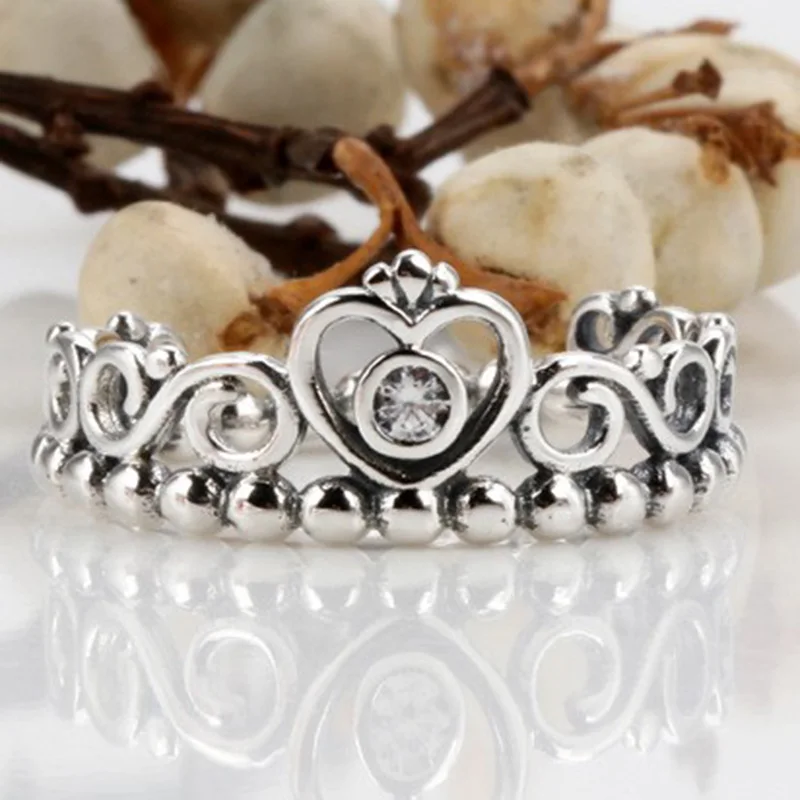 

Original 925 Sterling Silver Pan Ring Silvery Retro Crown Ring For Women Wedding Party Gift Fashion Jewelry