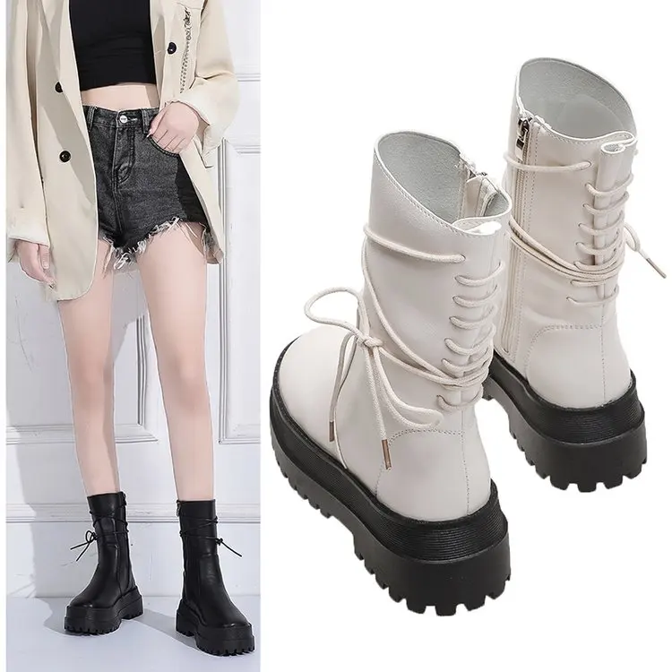 

Ботинки женские из натуральной мягкой кожи, телесного цвета, в британском стиле, Осень-зима 2021, Новая повседневная женская обувь, короткие б...