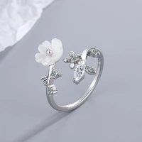 new fashion women ring 925 silver jewelry accessories with zircon gemstone flower shape open finger rings for wedding party gift