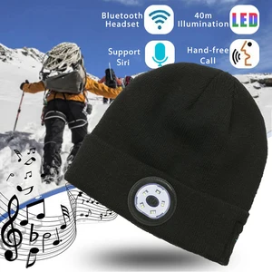 Winter Hat Bluetooth 5.0 Wireless Headset Knit Hat Stereo Speakers
Headphone Cap Outdoor Running Hat With Light Wearable Devices