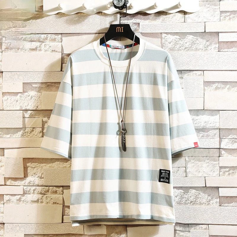 

Black Fashion T Shirt Mens Cotton Tshirt Striped For Men Tee Summer Japanese Casual T-shirts Streetwear Fitness Tees Oversized