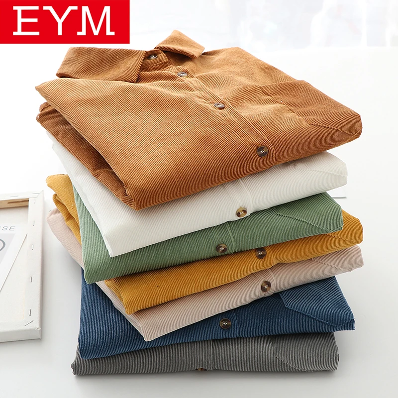 

EYM Brand Solid Color Women's Corduroy Shirt 2021 Spring New Women Long Sleeve Blouse Casual Large Size Loose Blouses Lady Tops