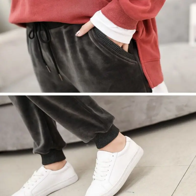 

Women Pants Spring and Autumn Velvet Solid Color Harem Pants Mid-Waist Elastic Loose Trousers Straight Casual Sweatpants Hot2021