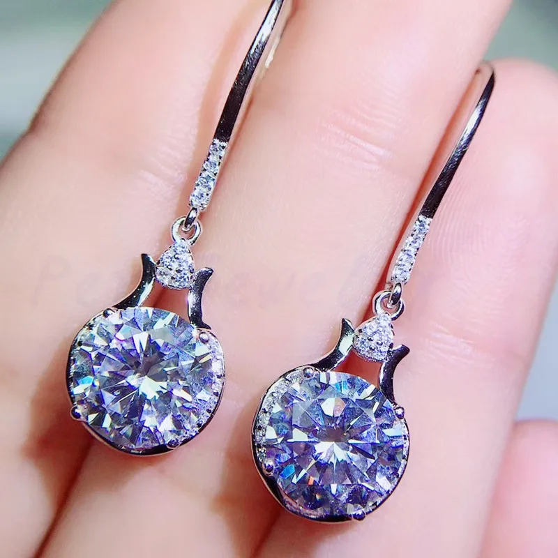 Ювелирные изделия круглые большие висячие сережки Moissanite 2ct * 2pcs драгоценный