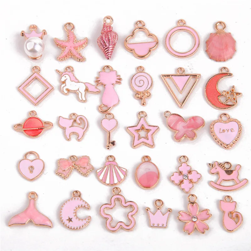 

30pcs/lot Mixed Style Star Enamel Pink Color Charms Pendant DIY Necklace Earring For Jewelry Making Accessories