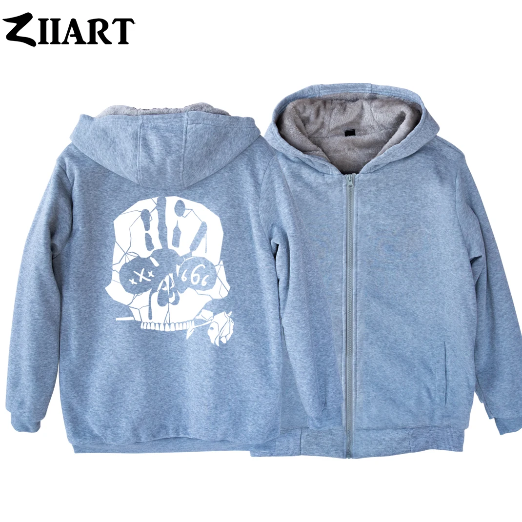 Man Boy Parkas Full Zip Coat Plus Velvet Zombie Skull Head Devil 666 XXX Rose Bloody Hand Printing Original Design ZIIART