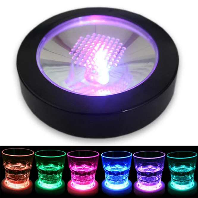 

High-quality Luminous Base Light Crystal Glass Transparent Objects Display Laser Colorful Round Stand Base Cocktail Bar supplies