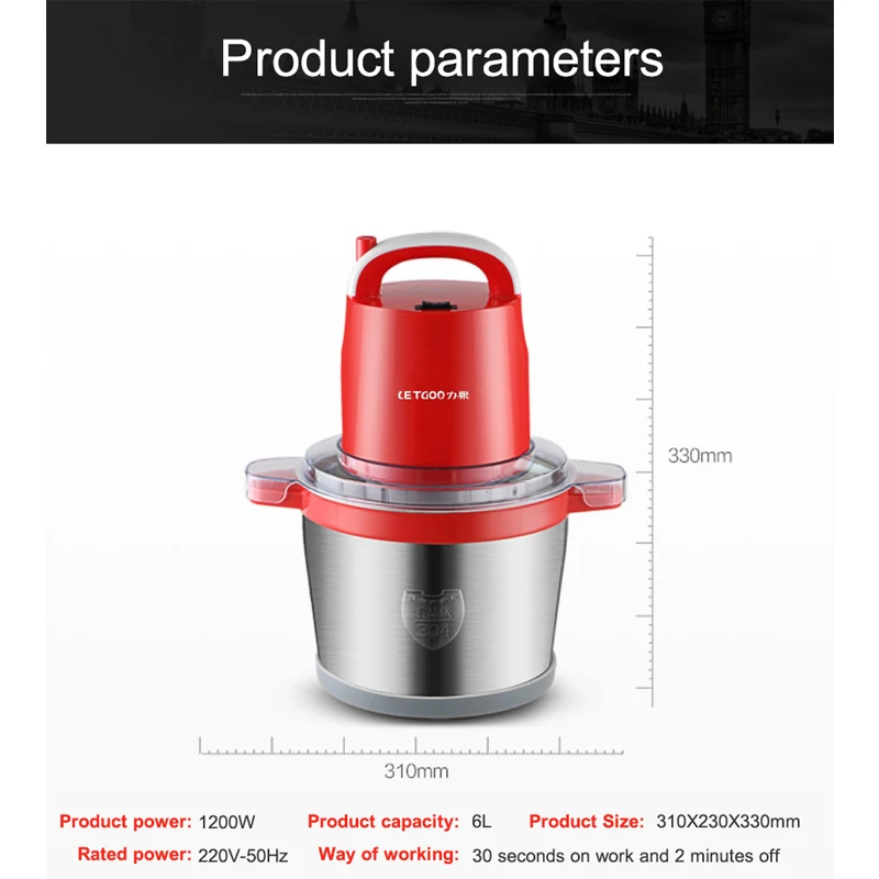 Мощная Электрическая Мясорубка из нержавеющей стали 1200 Вт (макс.) бытовая