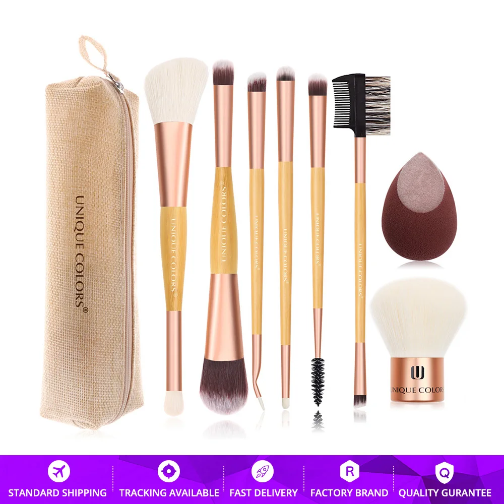 Многофункциональный набор кистей для макияжа с бамбуковой ручкой и блендером