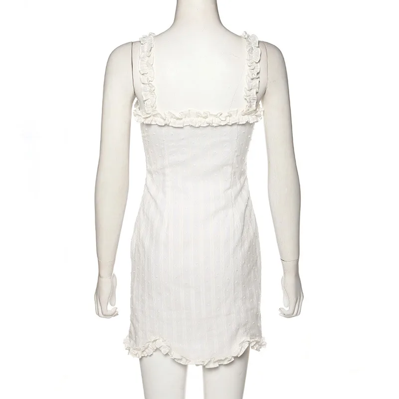 

Fungus Straps Camis Short Summer Dress Y2k Women Wave Lace Backless Crochet Flower Mini Dresses White Casual Wear Dropshipping