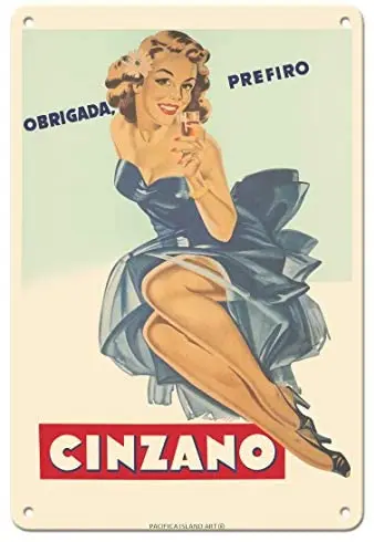 

Thank You, I Prefer (Obrigada Prefiro) Cinzano Wines Advertising Poster c.1951 Metal Tin Sign
