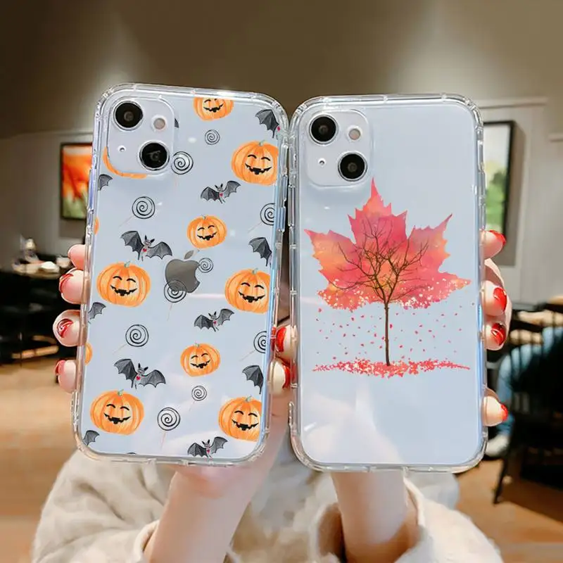 

Pumpkin happy fall lovely Phone Case Transparent soft For iphone 12 11 13 7 8 6 s plus x xs xr pro max mini