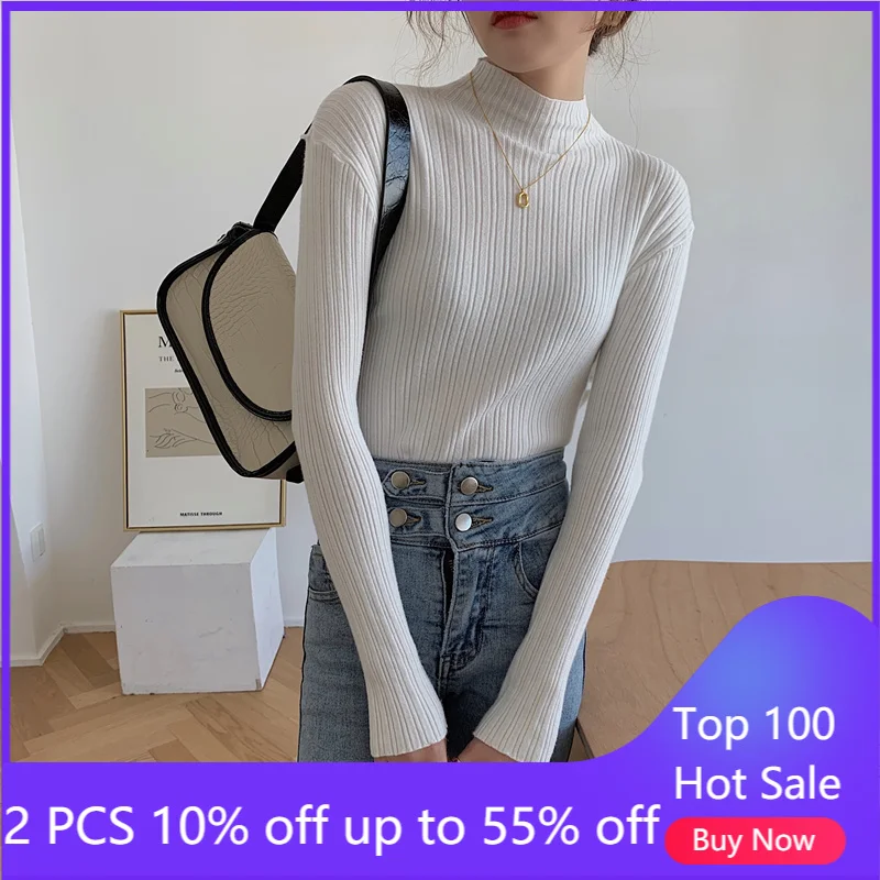 

Пуловеры для женщин, осенние зимние свитера, женские эластичные Повседневные базовые Топы 812 #