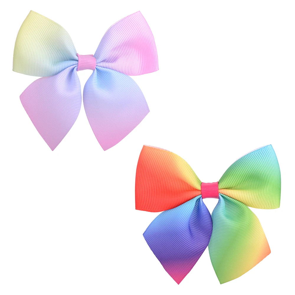 

2 Pcs/lot Rainbow Grosgrain Ribbon Hair Bows With Clips For Girls Boutique Hair Clips Hairpins Barrettes Kids Hair Accessories