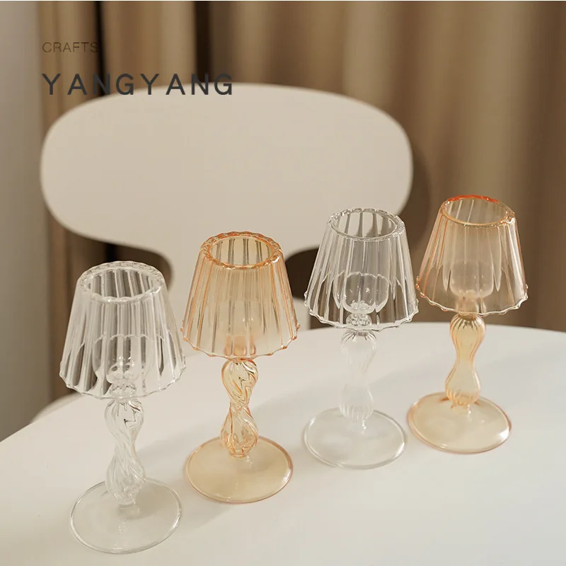 

Creative Design Glass Candlestick Holder for Table Decoration Phogragh Background Accessaries Desktop Furnishings