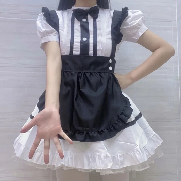 

Anime Kawaii Lolita Dress Sexy French Maid Apron Cosplay Costume Girls Women Party Role Play Dress Up Cafe Waitress Outfit