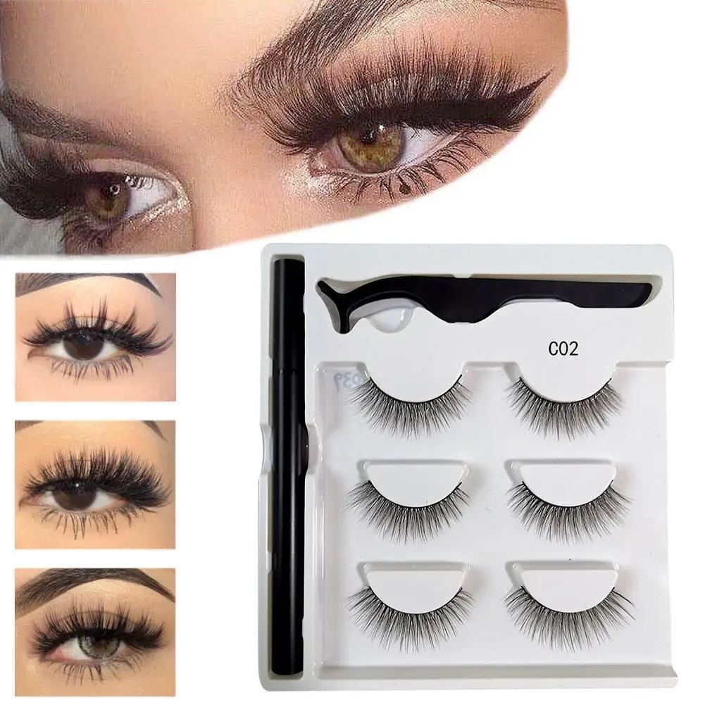 

3 Pairs Of Self-adhesive Eyelashes Without Glue, One Second Makeup Remover, Long-lasting Waterproof False Eyelashes Set