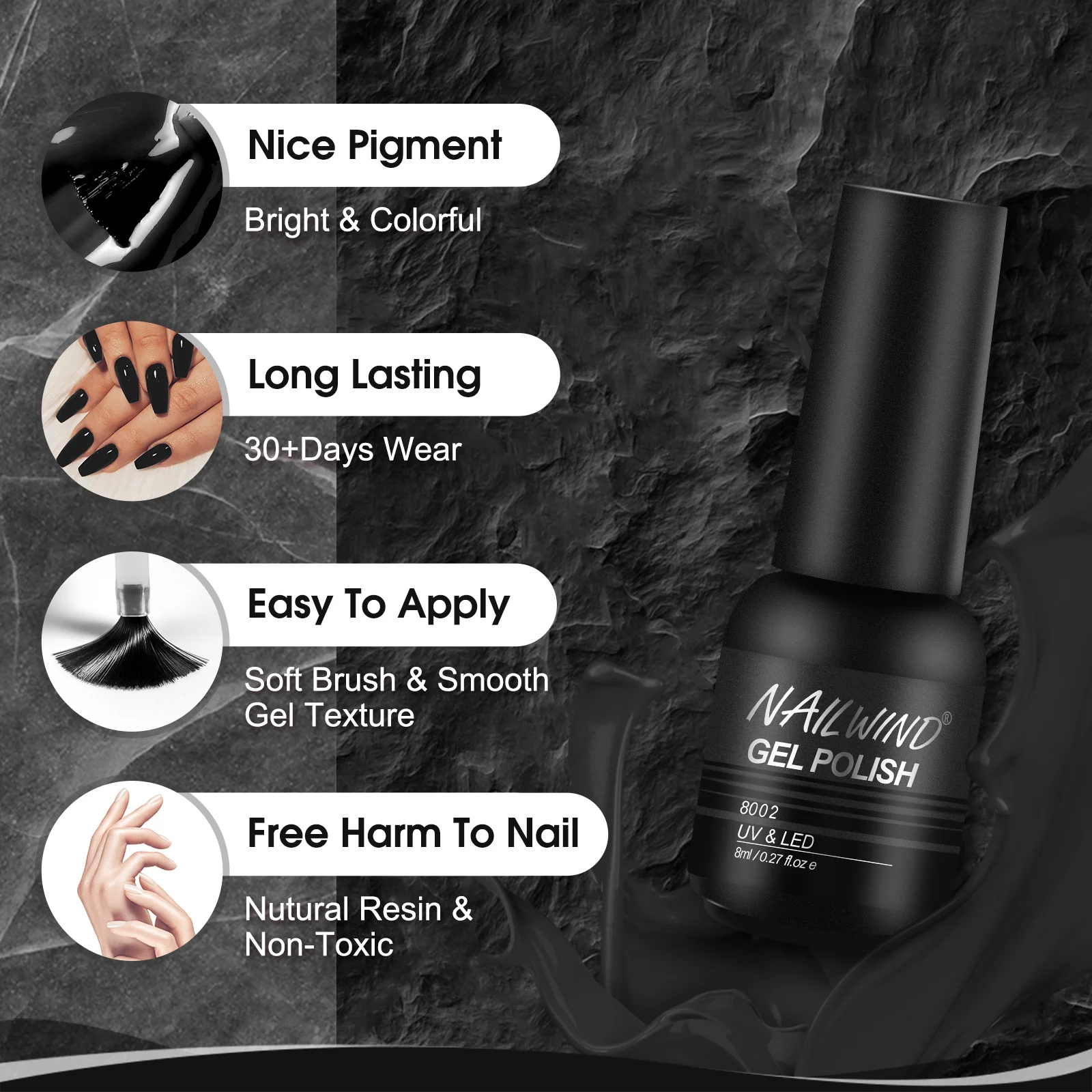 

NAILWIND Gel Nail Polish Set 6Pcs 8ml Hybrid Semi Permanent Base Top Coat Need LED/UV Lamp Nail Art Manicure Gel Set