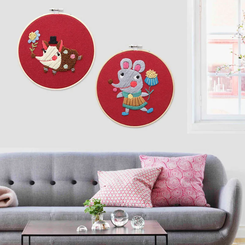 Подвесные картины 15*15 см вышивка DIY ручной работы комплект милый мультфильм животное для начинающих рукоделие материал посылка