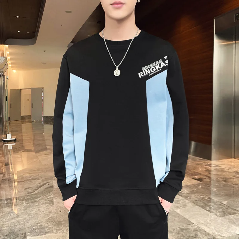

men casual wear 2020 casual sports hoodies Round neck loose stitching color sweater hoodie New Fashion revenge Man Clothing