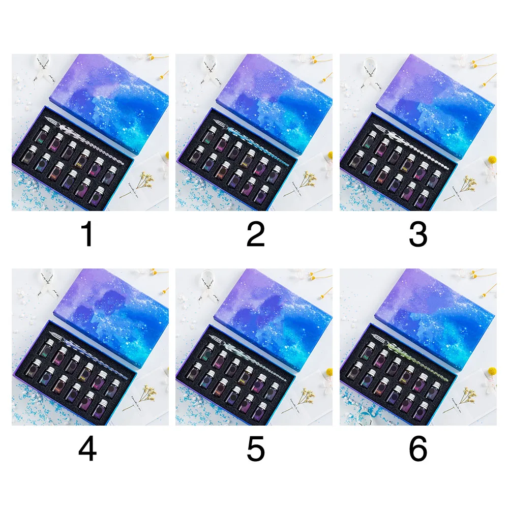 

13pcs Crystal Starry Sky Writing Drawing Birthday Gift Glass Dipped Pen Ink Set Drawing Fountain Calligraphy Artisit Sign Style