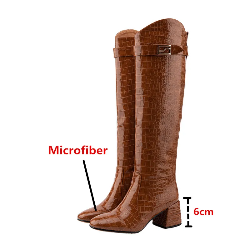 

Prova Perfetto Fashion Mature Microfiber Women's Knee High Boots Classics Solid Color Square Toe High Heels Lady Casual Boots