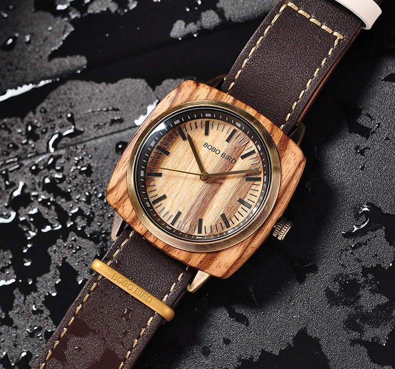 Мужские наручные часы с деревянным ремешком в деревянной коробке|Кварцевые