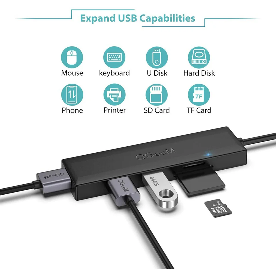 USB-концентратор QGeeM 3 0 кардридер USB-разветвитель для ноутбуков Xiaomi Macbook Pro 2015 5 USB