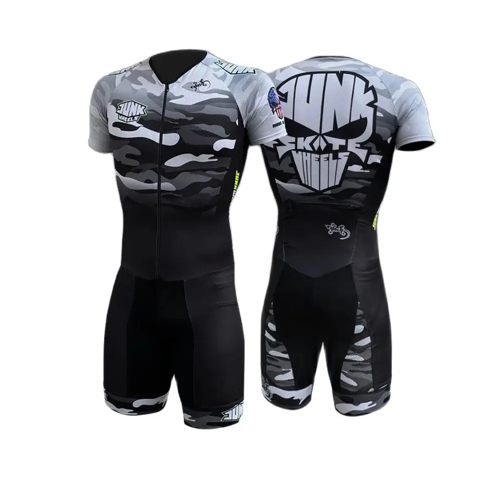 

JUNK Wheels Racing Suit Short Sleeve Suit Triathlon Mens Speed Inline Roller Skate Skinsuit Kit Fast Skating Clothing Usa