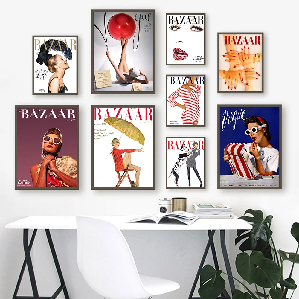 

Vogue Bazaar Posters Canvas Painting Vintage Fashion Magazine Cover Wall Art Print Pictures For Living Room Modern Home Decor