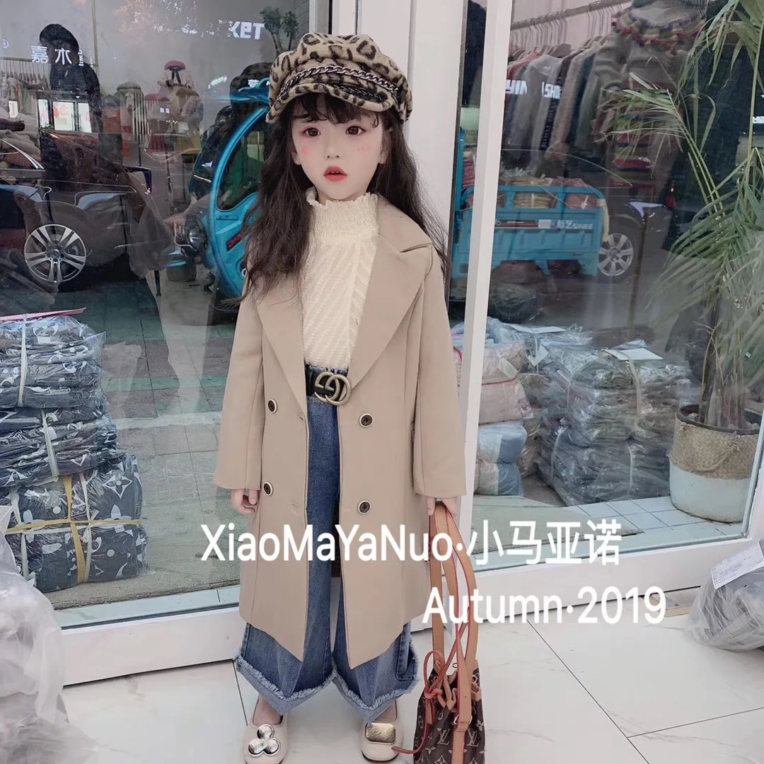 Новинка 2019 года детское длинное пальто для девочек сезон осень с лацканами