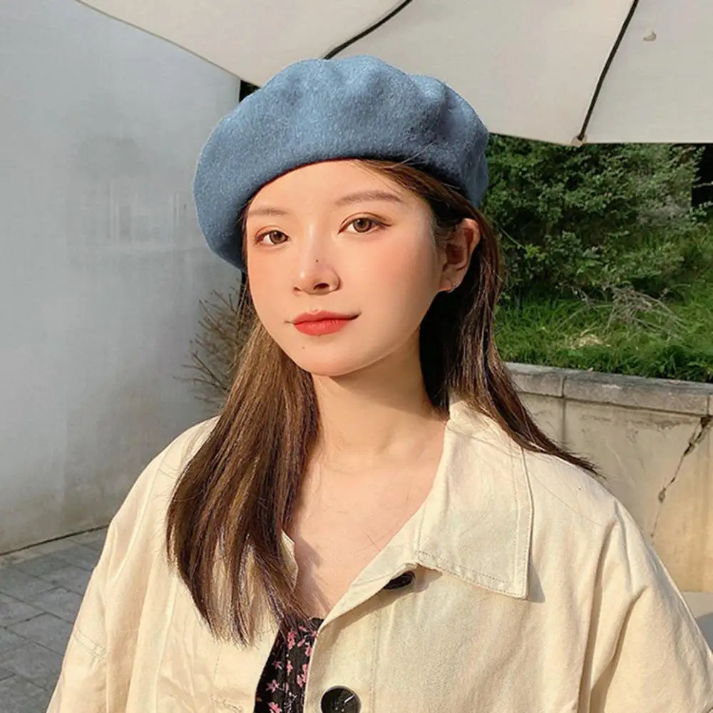 

Vintage Women Girl Autumn Winter Solid Color Warm Woolen Beret Hat Cap Gift