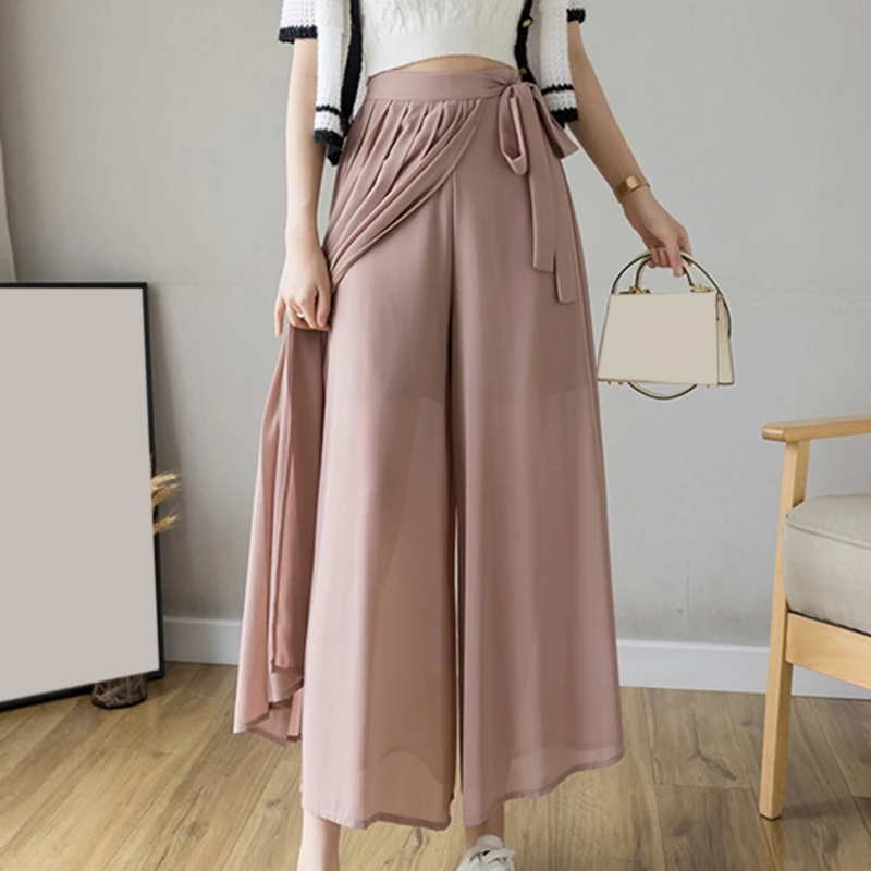 Лето 2021 новый стиль корейские женские плиссированные шифоновые брюки с высокой