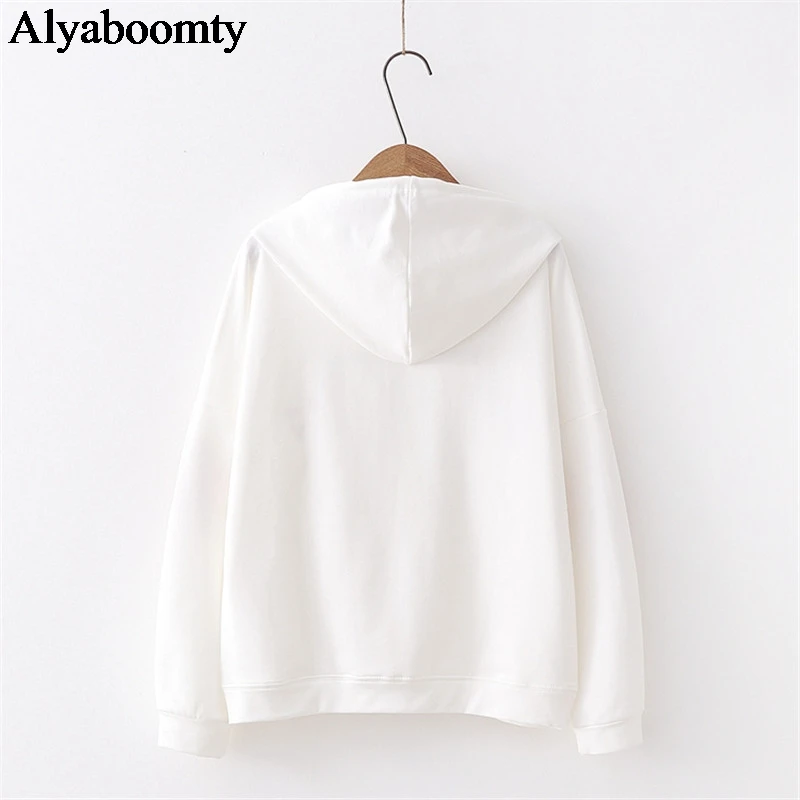 Японский консервативный стиль весна осень женские толстовки с капюшоном Белый
