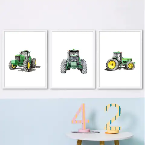 Трактор для мальчиков, декор комнаты, сельскохозяйственное оборудование, трактор, принт, Скандинавское искусство, Украшение стен